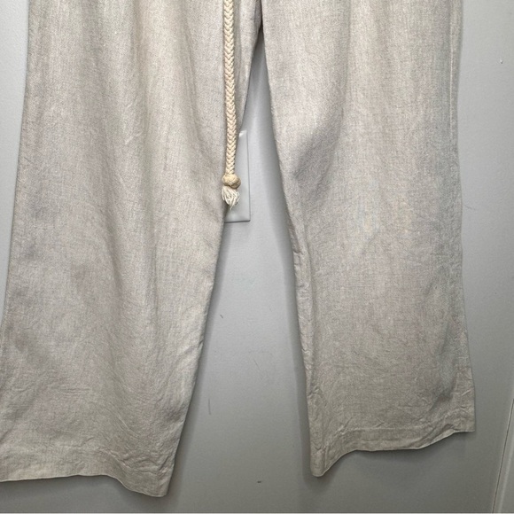 Sandro Sportswear Tan 100% Linen Wide Leg Pants Rope Belt Size 10 Nautical - Picture 16 of 16